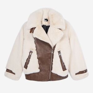NWT| The Kooples Faux Fur Aviator Bomber Jacket Leather Trim